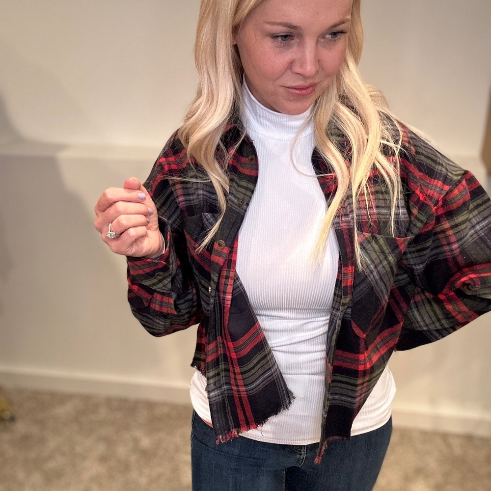 Dipped In Plaid Cropped Flannel
